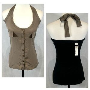 LAmade 90s mocha and black silk halter button front vest top size XS NWT